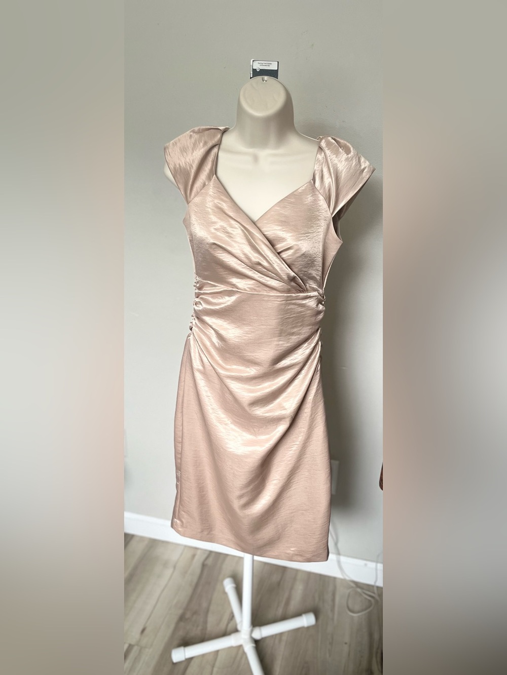 VENUS Satin Blush V-Neck Midi Dress